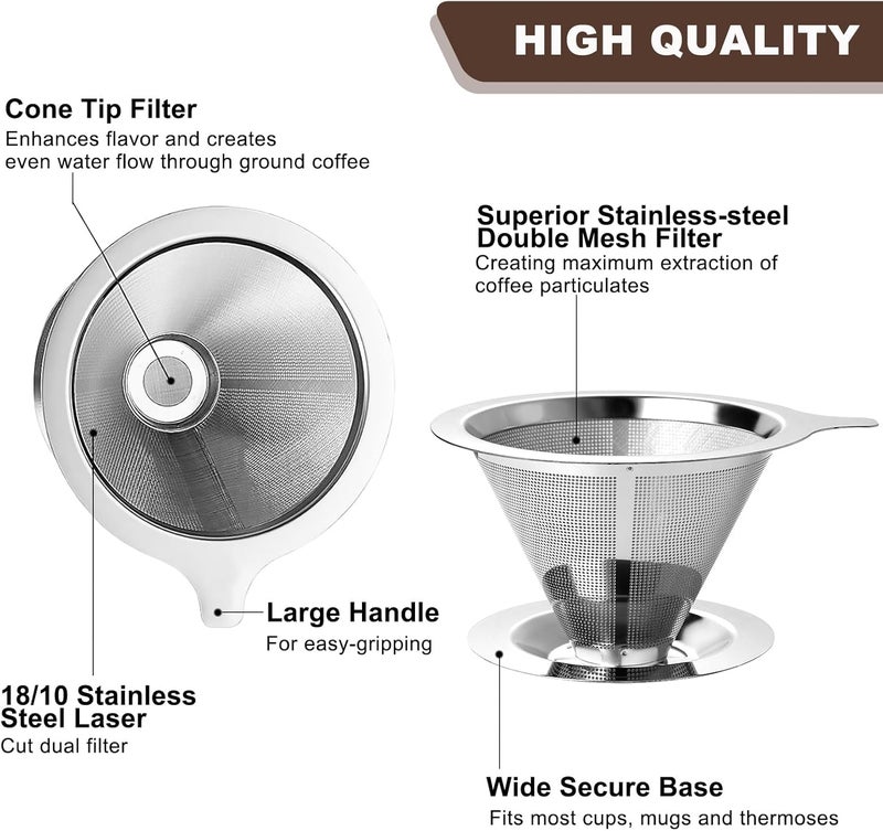 Annmexx Upgraded Pour Over Coffee Filter, Coffee Dripper, Paperless Mess Stainless Steel Coffee Filter, Maker One to Two Cup, Keeping Nature Coffee Flavour, Easy to Use and Clean (Large) - Image 4